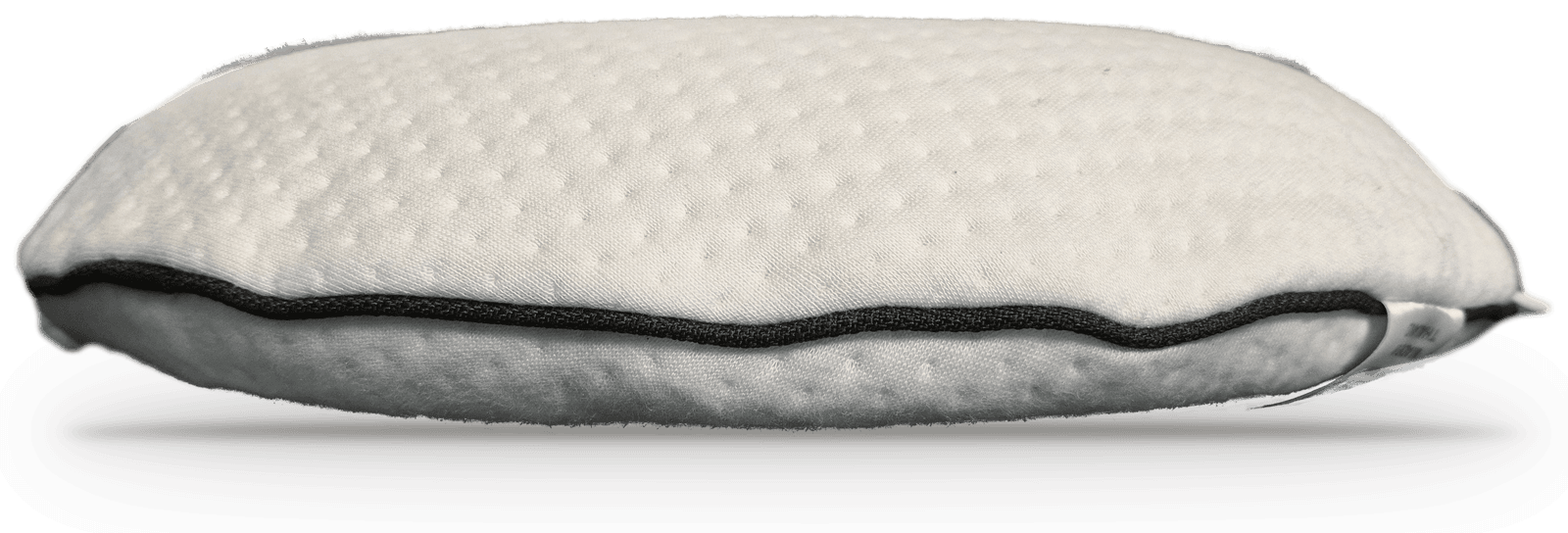 The ring cushion from the side, piping running along its edge.